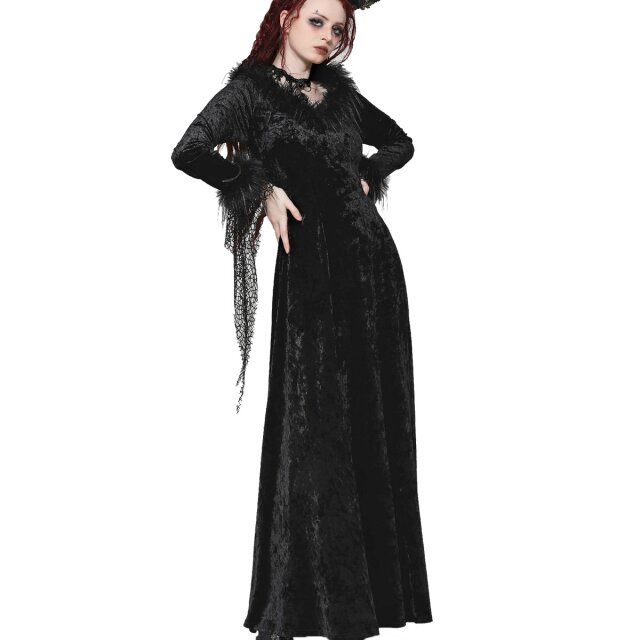 Gothic-Maxi-Samtkleid Dark Czarina mit Fake-Fur Besatz