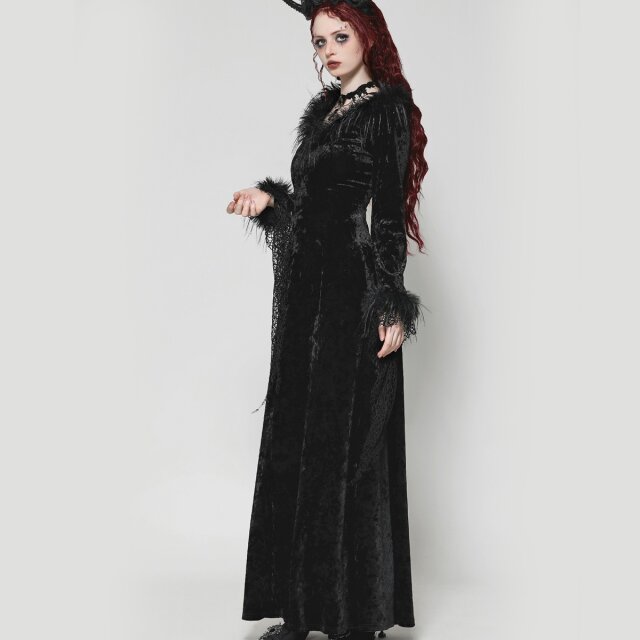 Gothic-Maxi-Samtkleid Dark Czarina mit Fake-Fur Besatz