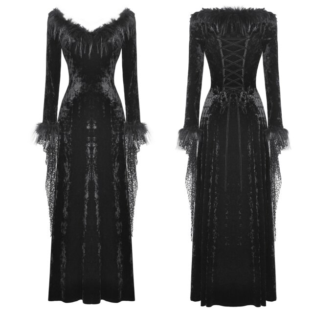 Gothic-Maxi-Samtkleid Dark Czarina mit Fake-Fur Besatz