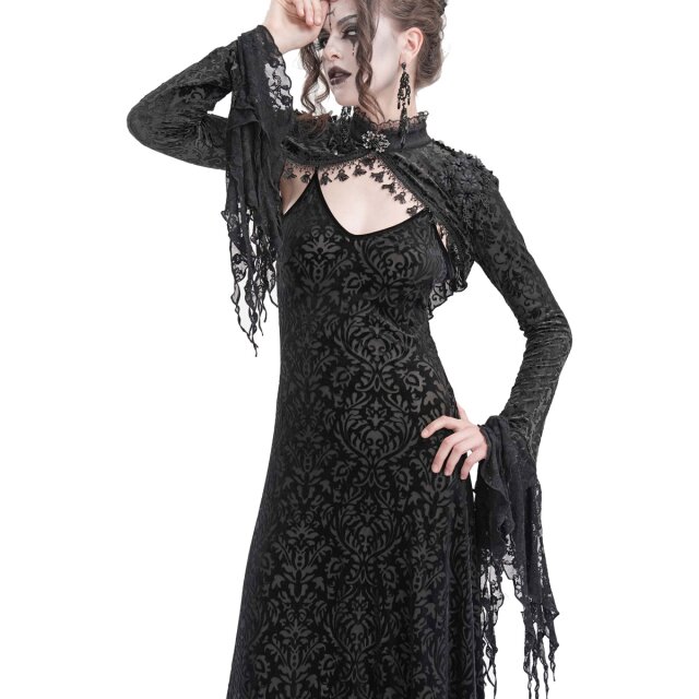 Dunkelromantisches Bolero Spark of Destiny mit 3D-Blüten 3XL-4XL