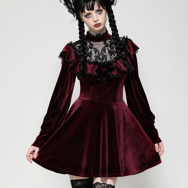 Blood red velvet mini dress Crimson Kiss with lace