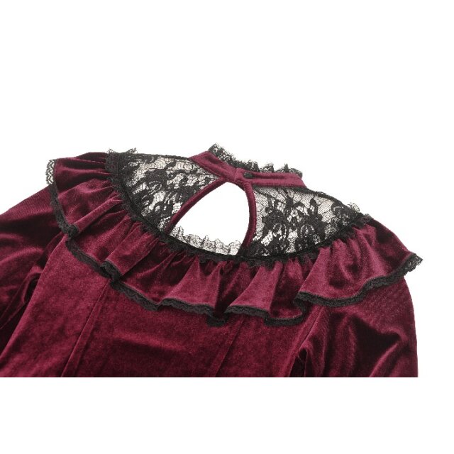 Blood red velvet mini dress Crimson Kiss with lace