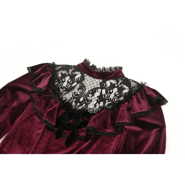 Blood red velvet mini dress Crimson Kiss with lace