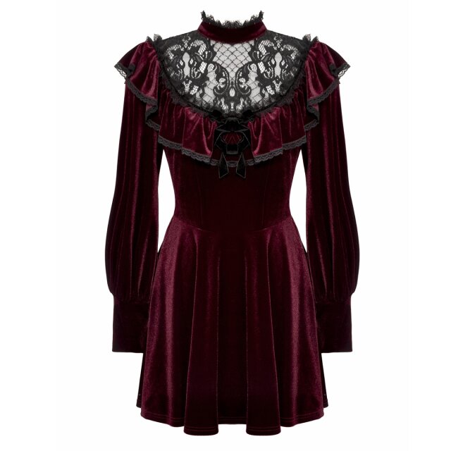 Blood red velvet mini dress Crimson Kiss with lace