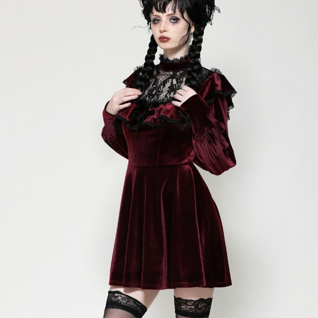 Blood red velvet mini dress Crimson Kiss with lace