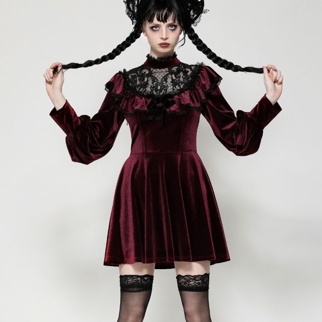 Blutrotes Samtminikleid Crimson Kiss mit Spitze XXL