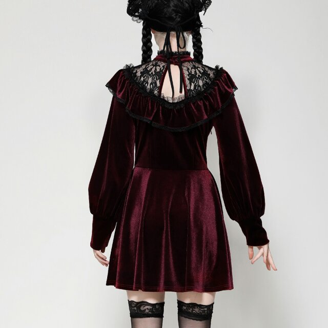 Blutrotes Samtminikleid Crimson Kiss mit Spitze XXL