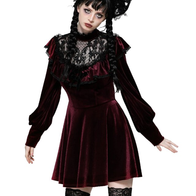 Blutrotes Samtminikleid Crimson Kiss mit Spitze XXL