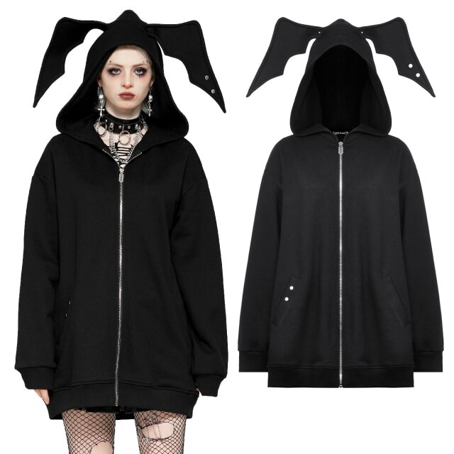 Dark In Love Gothic zip hoodie (JW255) in oversize style, with large bat wings on the hood