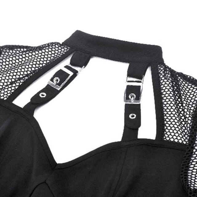 Kurzes Punk Shirt Hellbound mit langen Netz-Ärmeln XXL