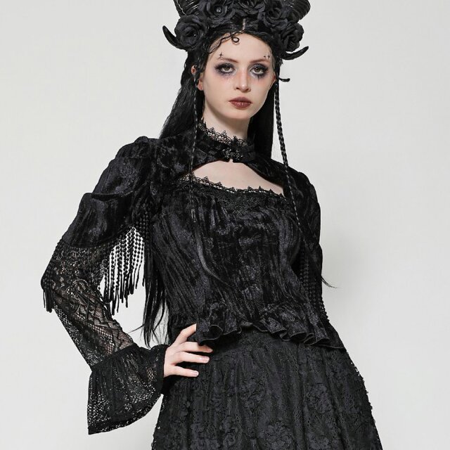 Dunkelromantisches Gothic Langarm-Shirt Wildrose Dreams L