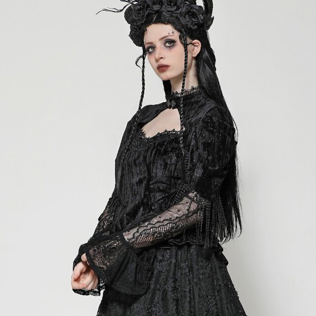 Dunkelromantisches Gothic Langarm-Shirt Wildrose Dreams L