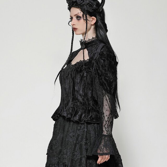 Dunkelromantisches Gothic Langarm-Shirt Wildrose Dreams L