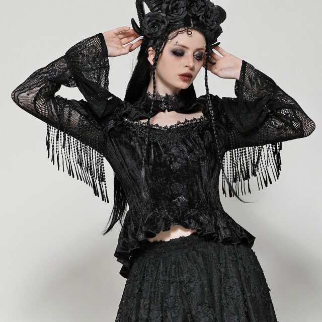 Dunkelromantisches Gothic Langarm-Shirt Wildrose Dreams S