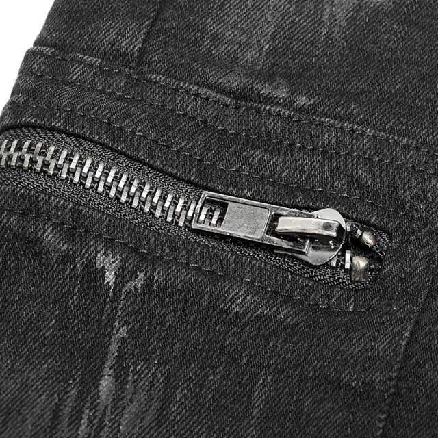 Punk Rave Gothic Jeans Born in the Shadows with corded panels