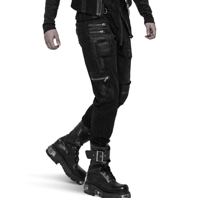 Punk Rave Gothic Jeans Born in the Shadows with corded panels