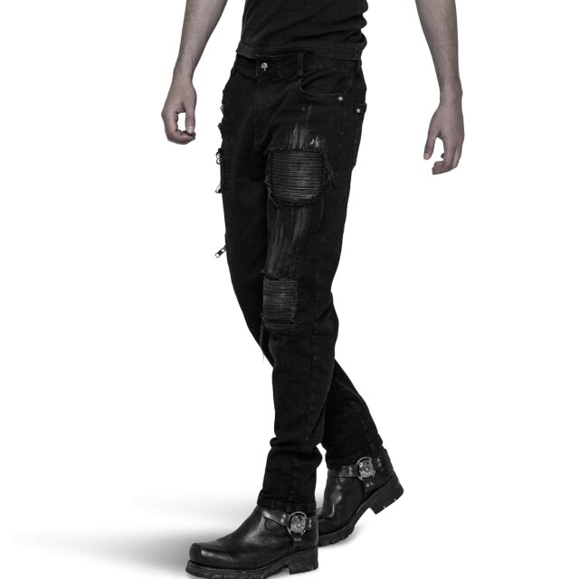 Punk Rave Gothic Jeans Born in the Shadows with corded panels