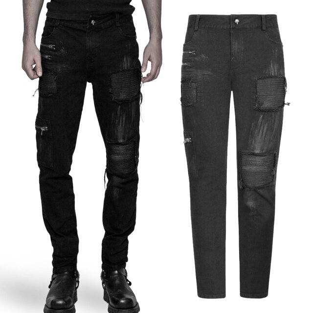 Fleckige Punk Rave Gothic Stretch-Jeans (WK-339BK)...