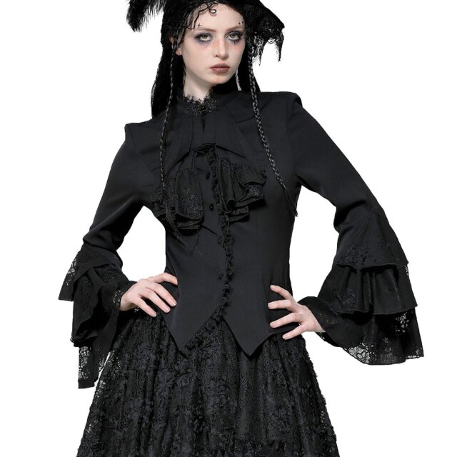 Gothic Bluse Mystic Mourning mit Rüschen L