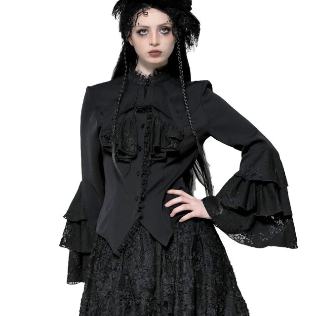Gothic Bluse Mystic Mourning mit Rüschen M