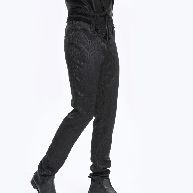Gothic Hose Stake My Soul in Brokat-Optik mit breitem Bund und Perlenornament S