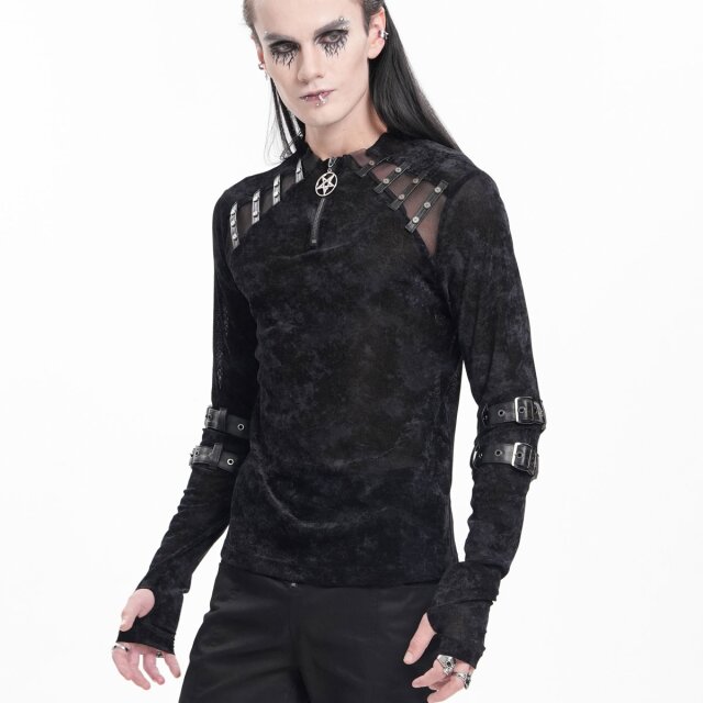 Longsleeve Caught In Hellfire mit Mesh und Riemen 4XL