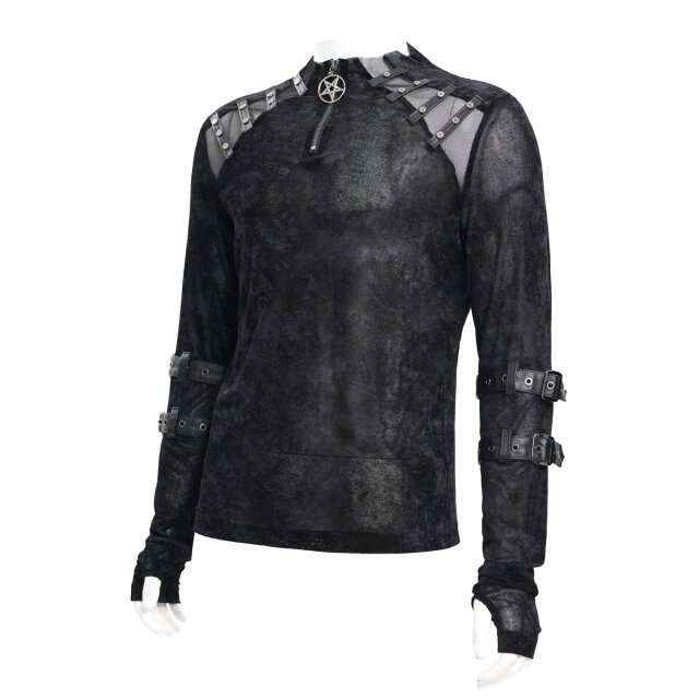 Longsleeve Caught In Hellfire mit Mesh und Riemen M