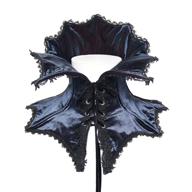 Blauschwarzer Gothic Vampir-Kragen Lord Blood Sucker aus Samt XXS-L