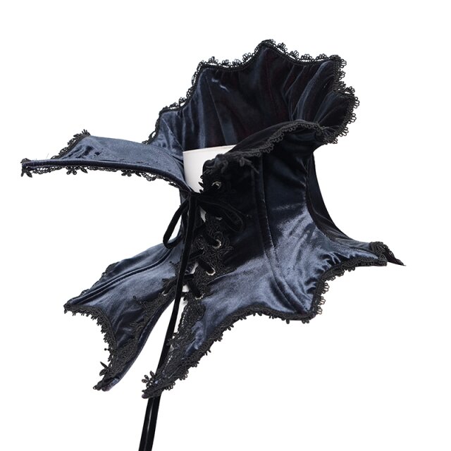 Blauschwarzer Gothic Vampir-Kragen Lord Blood Sucker aus Samt XXS-L