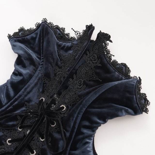 Blauschwarzer Gothic Vampir-Kragen Lord Blood Sucker aus Samt XXS-L