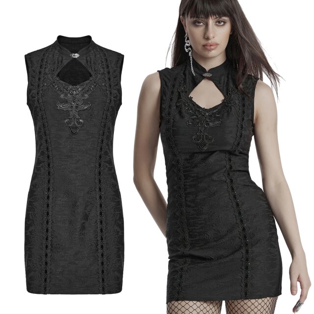Elegant gothic mini dress (OQ-797BK) with Asian flair:...