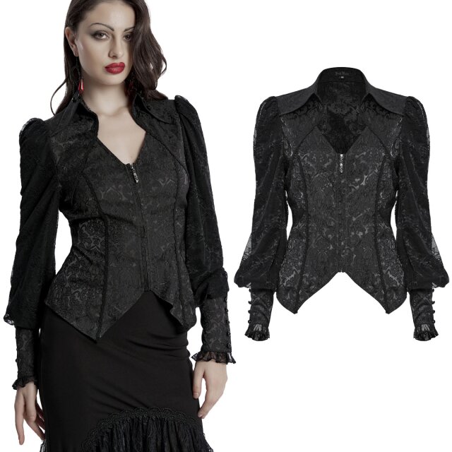 Darkly elegant brocade-look gothic blouse (OY-1705BK)...