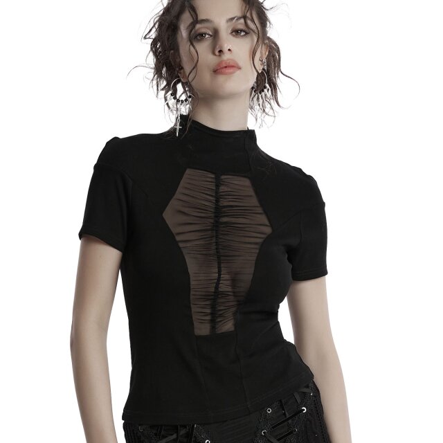 Punk Rave Sweet Sinister T-Shirt mit Mesh-Einsatz in Sarg-Form XS/S