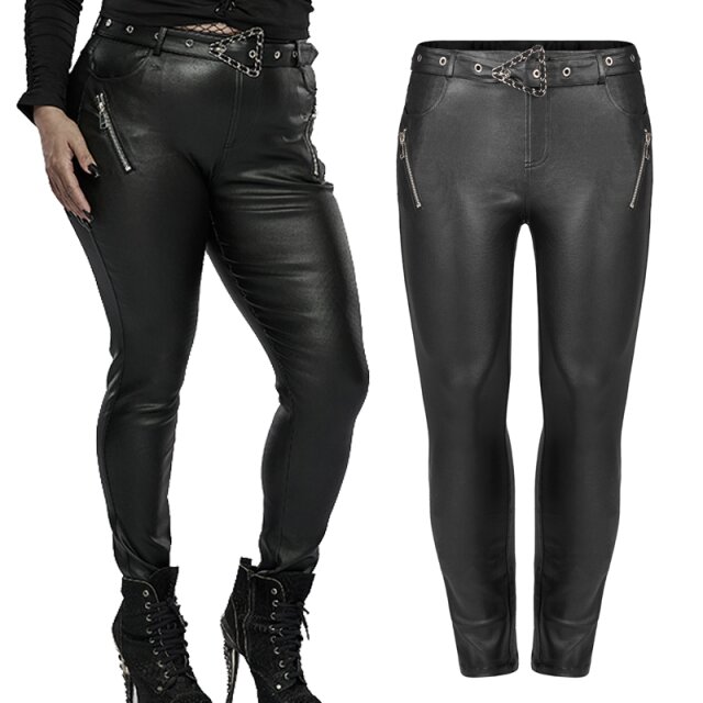 PUNK RAVE plus size skinny jeans in a leather look (DK-506) with a stylish belt, practical slit pockets and silver-coloured decorative zips