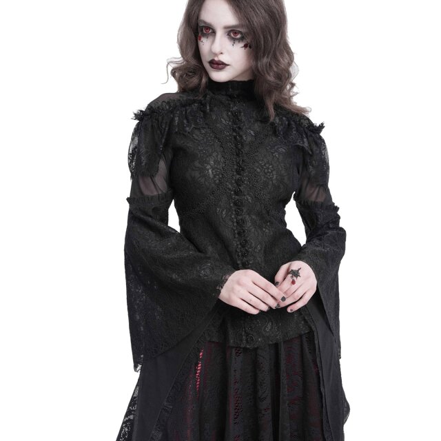 Romantisches Victorian Goth Blusenshirt Sombras Amadas uni-schwarz-XL
