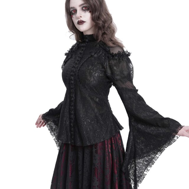 Romantisches Victorian Goth Blusenshirt Sombras Amadas uni-schwarz-XL