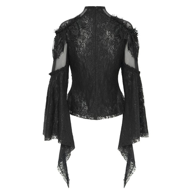 Romantisches Victorian Goth Blusenshirt Sombras Amadas uni-schwarz-XL