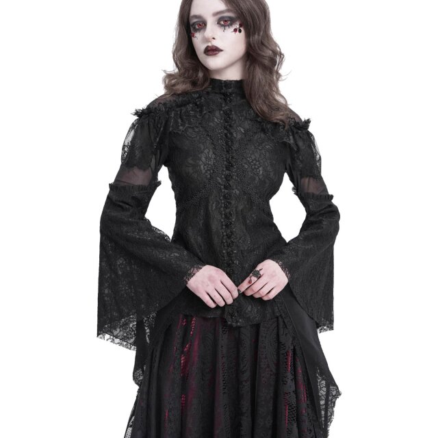 Romantisches Victorian Goth Blusenshirt Sombras Amadas uni-schwarz-XL