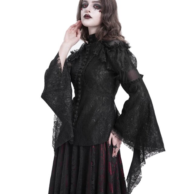 Romantisches Victorian Goth Blusenshirt Sombras Amadas uni-schwarz-XL