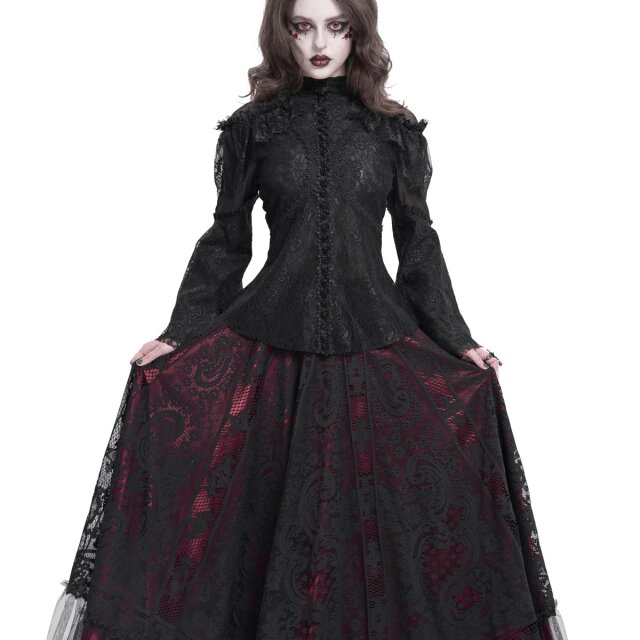Romantisches Victorian Goth Blusenshirt Sombras Amadas uni-schwarz-XL
