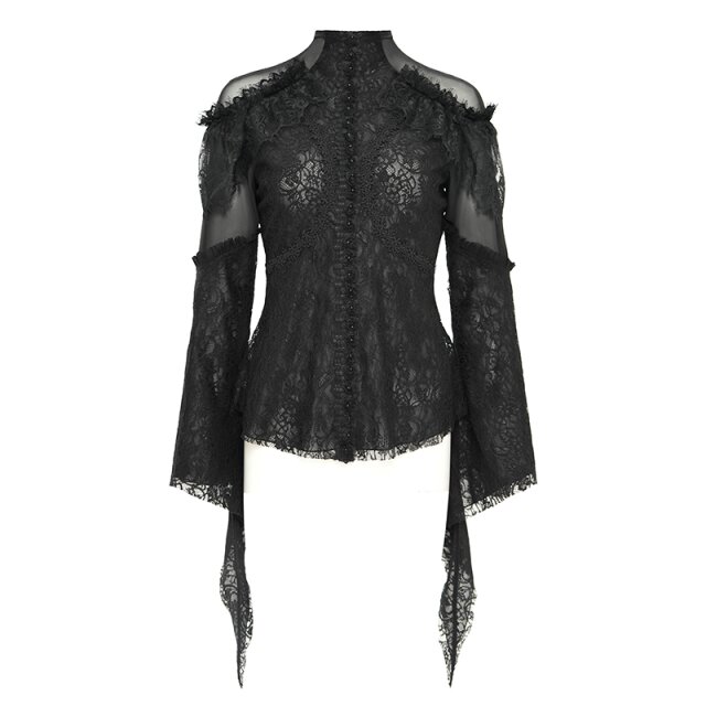 Romantisches Victorian Goth Blusenshirt Sombras Amadas uni-schwarz-XL