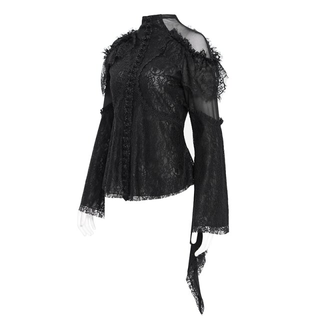 Romantisches Victorian Goth Blusenshirt Sombras Amadas uni-schwarz-XL