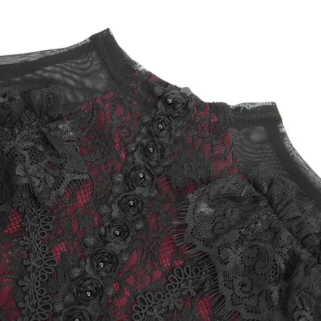 Romantisches Victorian Goth Blusenshirt Sombras Amadas rot-schwarz-L