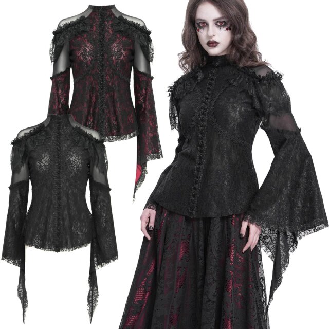 Romantisches Victorian Goth Blusenshirt Sombras Amadas rot-schwarz-L