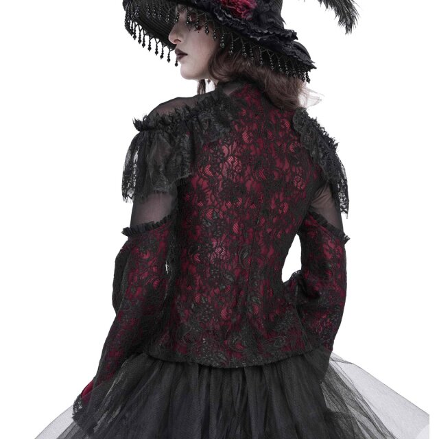 Romantisches Victorian Goth Blusenshirt Sombras Amadas rot-schwarz-L