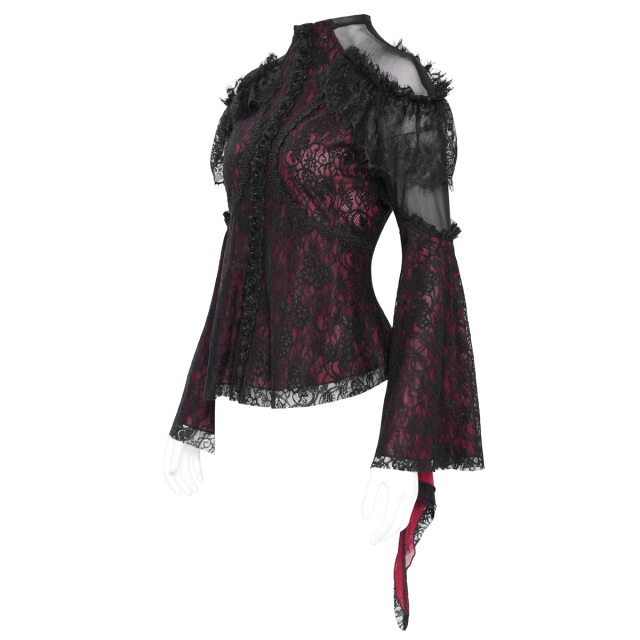 Romantisches Victorian Goth Blusenshirt Sombras Amadas rot-schwarz-L
