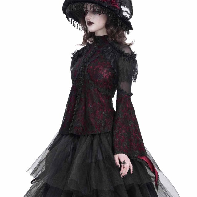 Romantisches Victorian Goth Blusenshirt Sombras Amadas rot-schwarz-L