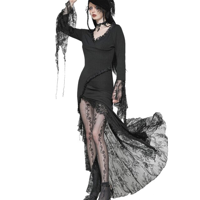 Langes schmales Gothic-Kleid Moonlit Kisses mit Spitze L