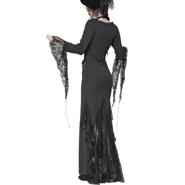 Langes schmales Gothic-Kleid Moonlit Kisses mit Spitze L