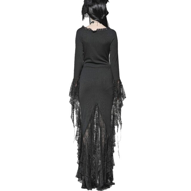 Langes schmales Gothic-Kleid Moonlit Kisses mit Spitze L